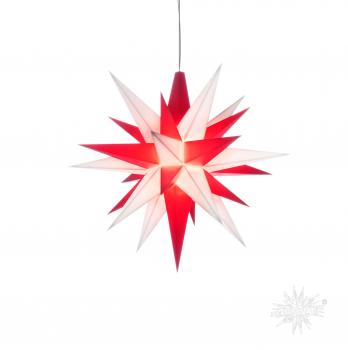 Herrnhuter Stern-Innen, 13cm, Weiß-Rot, mit LED, Adventsstern, Weihnachtsstern