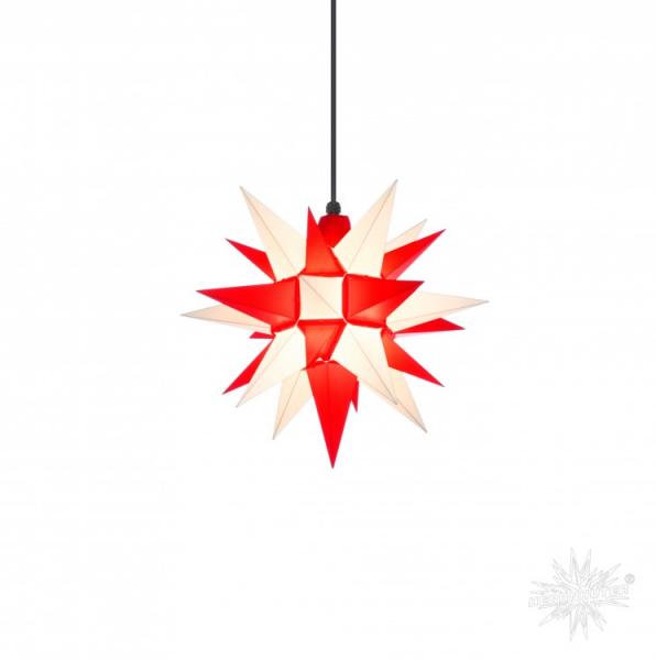 Herrnhuter Stern, SET Stern+Kabel, Außen, A4, 40cm, Weiß-Rot, Adventsstern, Weihnachtsstern